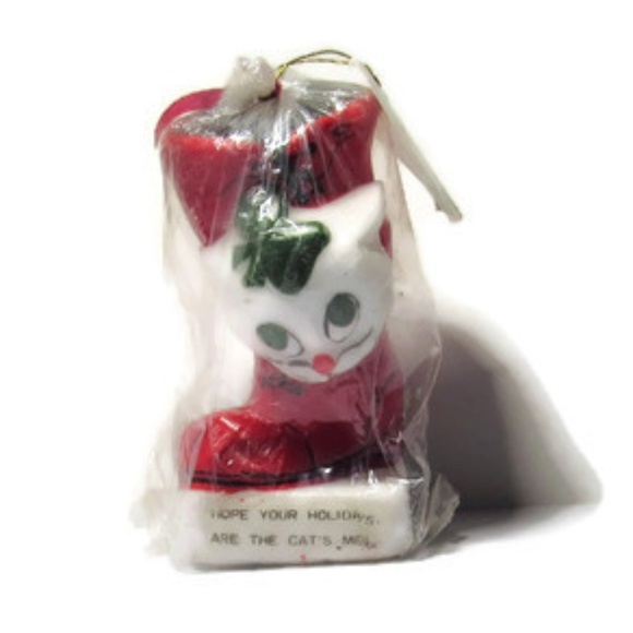 VTG 1979 Christmas Candle Kitty in Stocking